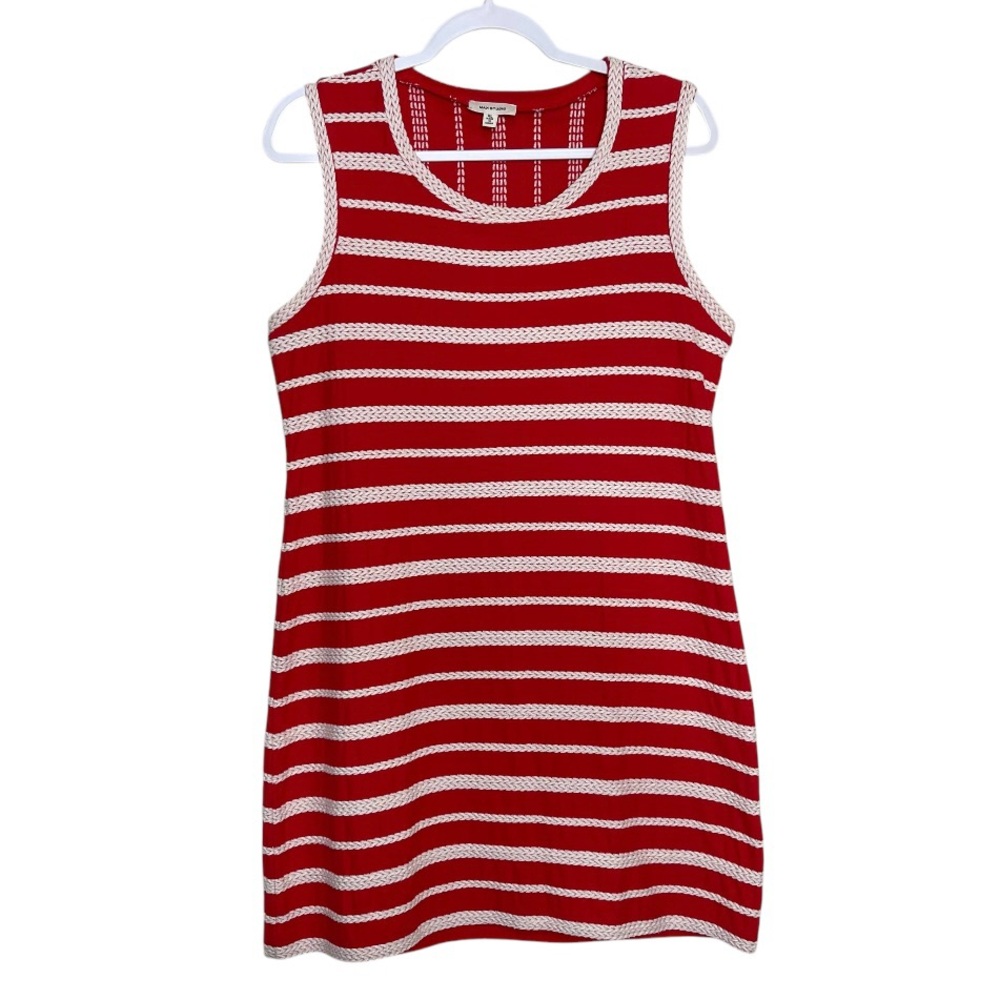 Max Studio Red Tank Dress Nautical Preppy 100% Cotton Embroidered Stripes Sz XL